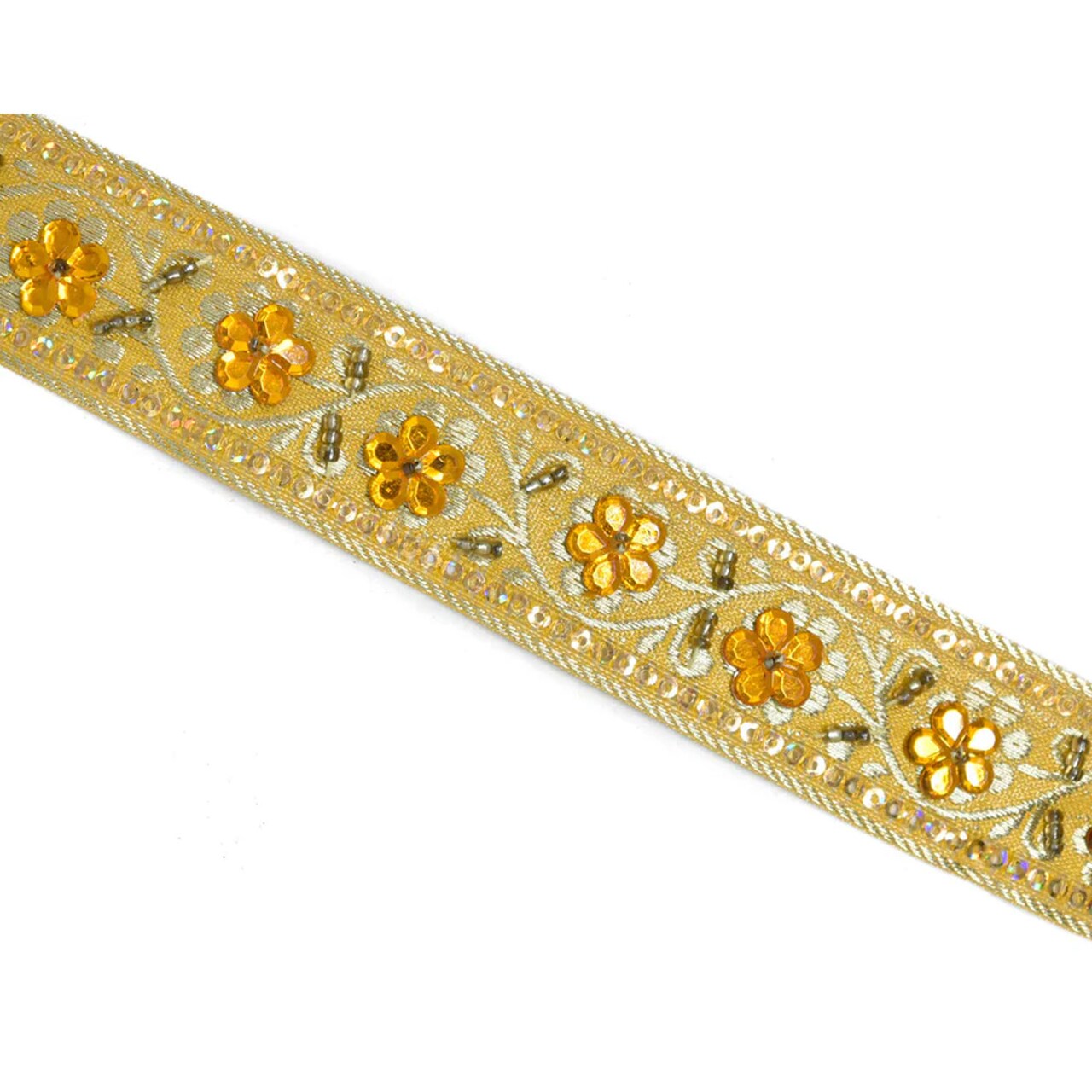 1 Yard Sequins Embroidered Floral Indian Trim Decorative Ribbon for Crafts 1 Inch Width